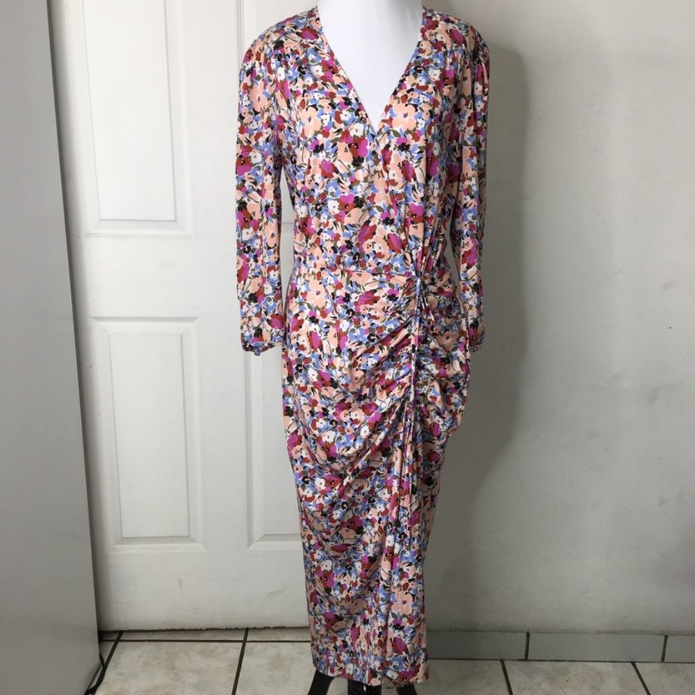 Veronica Beard Pink Multi Floral Ruched Wrap Dress